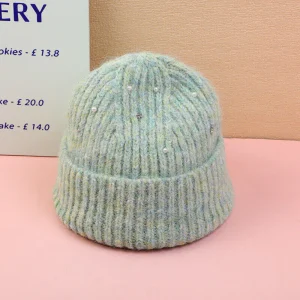 Cappello lavorato a maglia con strass-verde chiaro